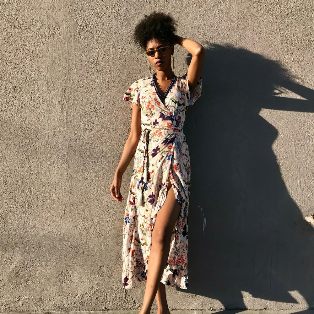 Wrap Maxi Dress In Floral Print